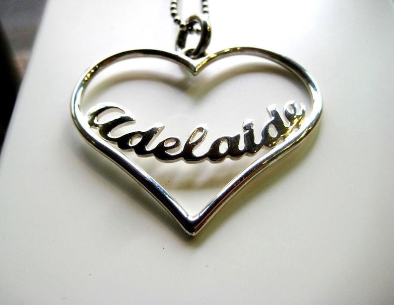 silver pendant heart shape with your name