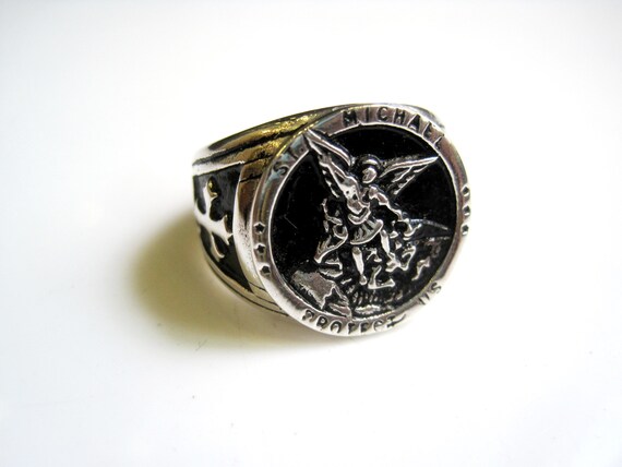 Silver Saint Michael Archangel Ring Etsy