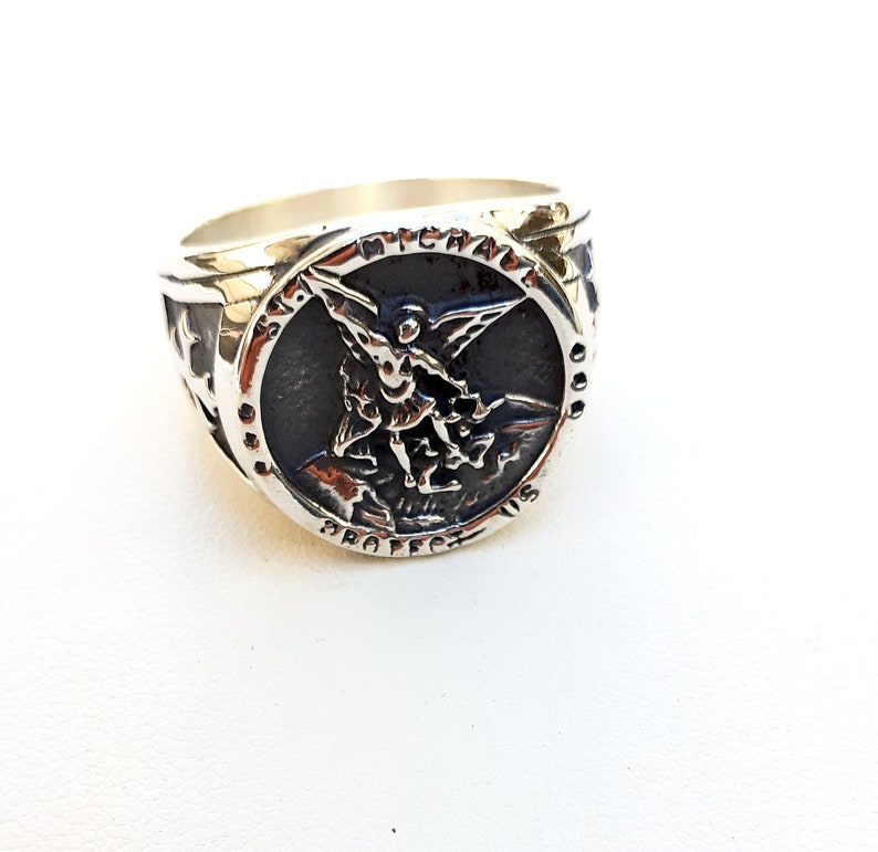 Silver Saint Michael Archangel Ring Etsy