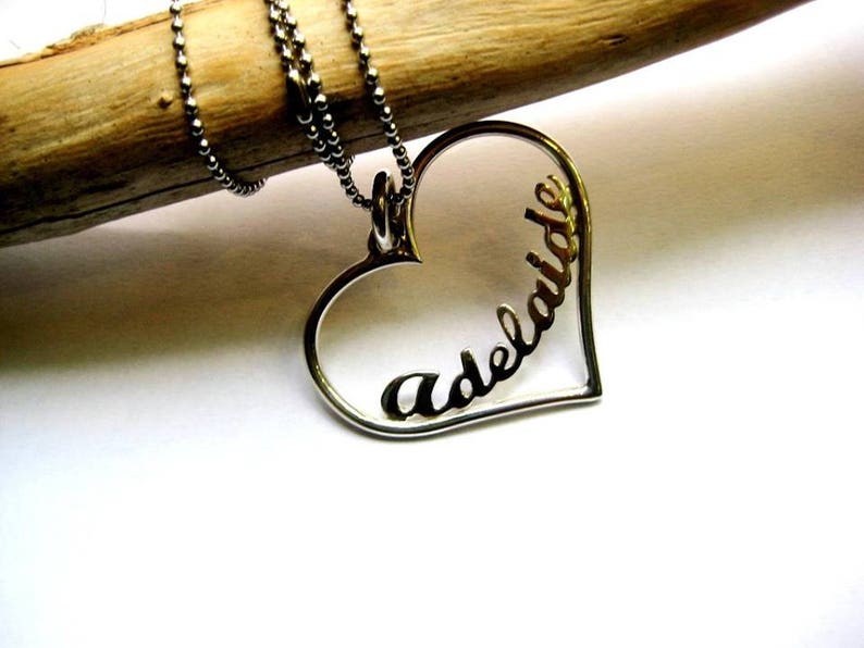 silver pendant heart shape with your name
