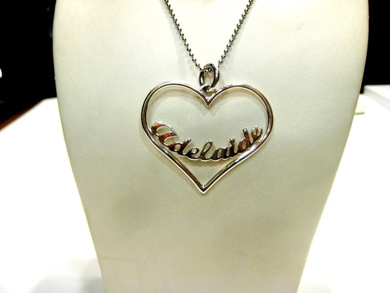 silver pendant heart shape with your name