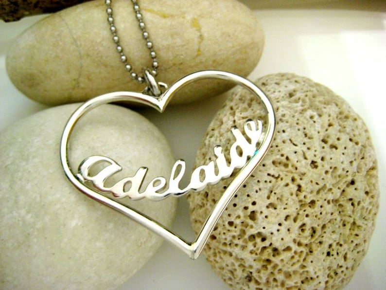 silver pendant heart shape with your name