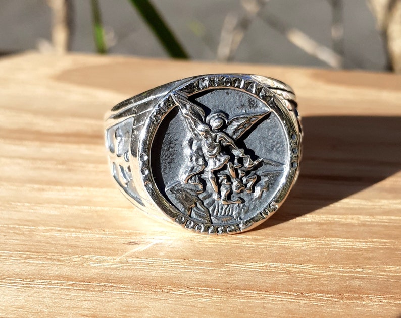 Silver Saint Michael Archangel Ring Etsy