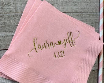 Personalized Wedding Napkins Personalized Heart Connected Monogram Wedding Napkins Custom Bar Napkins Reception LOTS of COLORS Avail!