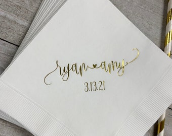 Personalized Wedding Napkins  Personalized Heart Connected Monogram Wedding Napkins Custom Bar Napkins Reception LOTS of COLORS Avail!