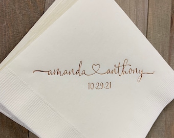 Personalized Wedding Napkins Personalized Heart Connected Monogram Wedding Napkins Custom Bar Napkins Reception LOTS of COLORS Avail!