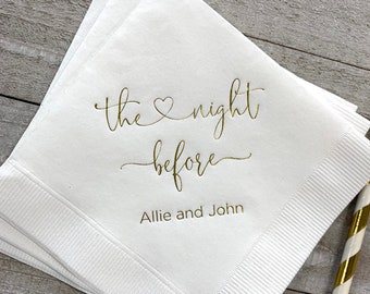 Personalized Rehearsal Napkins Custom Printed The Night Before Beverage Cocktail Luncheon Dinner Guest Towel Napkins Imprinted Foil Stamped