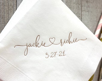 Personalized Wedding Napkins Personalized Heart Connected Monogram Wedding Napkins Custom Bar Napkins Reception LOTS of COLORS Avail!