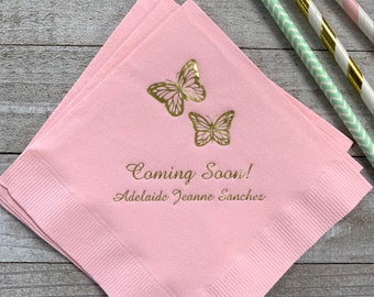 Personalized Napkins Beverage Luncheon Dinner Guest Towel Sizes Avail Baby Shower Birthday Butterfly Butterflies LOTS of colors avail!