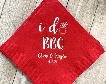 I DO BBQ Barbecue Monogram Custom Personalized Napkins Wedding Candy Dessert Bar Chocolate Favor Party Paper Rustic Country Picnic