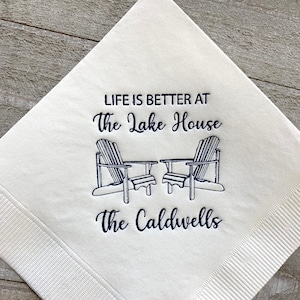 Personalized Napkins Lake House Hostess Gift Napkins Custom Monogram Nautical Personalized Cocktail Beverage Luncheon Dinner Guest Towels