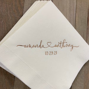 Personalized Wedding Napkins Personalized Heart Connected Monogram Wedding Napkins Custom Bar Napkins Reception LOTS of COLORS Avail!