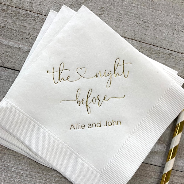 Personalized Rehearsal Napkins Custom Printed The Night Before Beverage Cocktail Luncheon Dinner Guest Towel Napkins Imprinted Foil Stamped