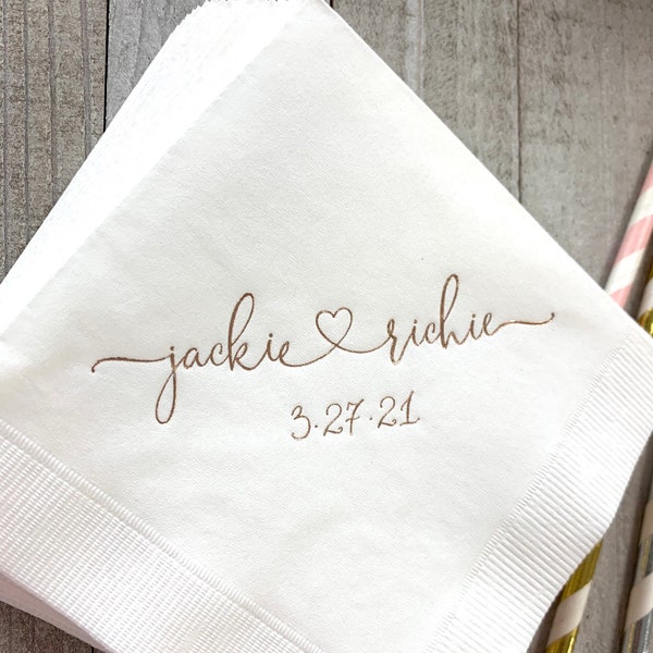 Personalized Wedding Napkins Personalized Heart Connected Monogram Wedding Napkins Custom Bar Napkins Reception LOTS of COLORS Avail!