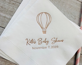 Personalized Napkins Hot Air Balloon Baby Shower Theme Custom Monogram Cocktail Beverage Luncheon Dinner Guest Towels Available!