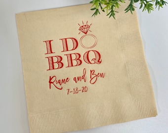 Personalized Napkins Beverage Luncheon Cocktail Dinner Guest Towel Wedding Napkins Custom Monogram Printed I DO BBQ Barbecue