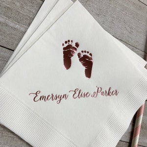 Personalized Napkins Beverage & Luncheon Size Available Napkins Baby Shower Custom Monogram Baby Feet Footprints