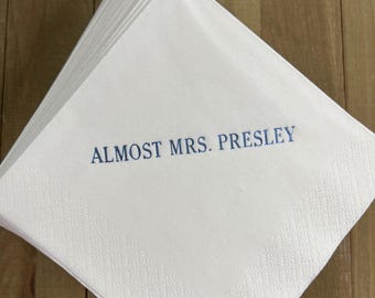 Personalized Napkins Almost Mrs Mrs. Bridal Shower Wedding Personalized Cocktail Beverage Paper Party Monogram Custom Luncheon Avail!