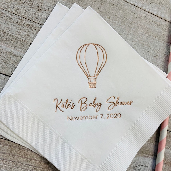 Personalized Napkins Hot Air Balloon Baby Shower Theme Custom Monogram Cocktail Beverage Luncheon Dinner Guest Towels Available!