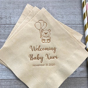 Personalized Napkins Beverage Luncheon Dinner Guest Towel Napkins Baby Birthday Shower Teddy Bear Theme Custom Printed Monogrammed