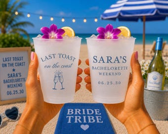 Personalized Frosted Cups Last Toast on the Coast Bachelorette Party Custom Cups Monogram Cups Custom Frosted Cups Nautical Beach Coastal