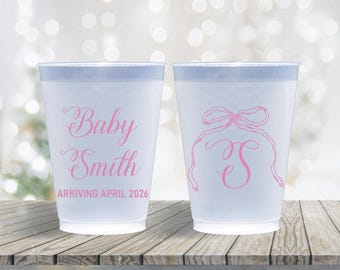 Personalized Frosted Cups Ribbon Coquette Bow Baby Shower Cups Custom Cups Monogram Cups Custom Frosted Cups