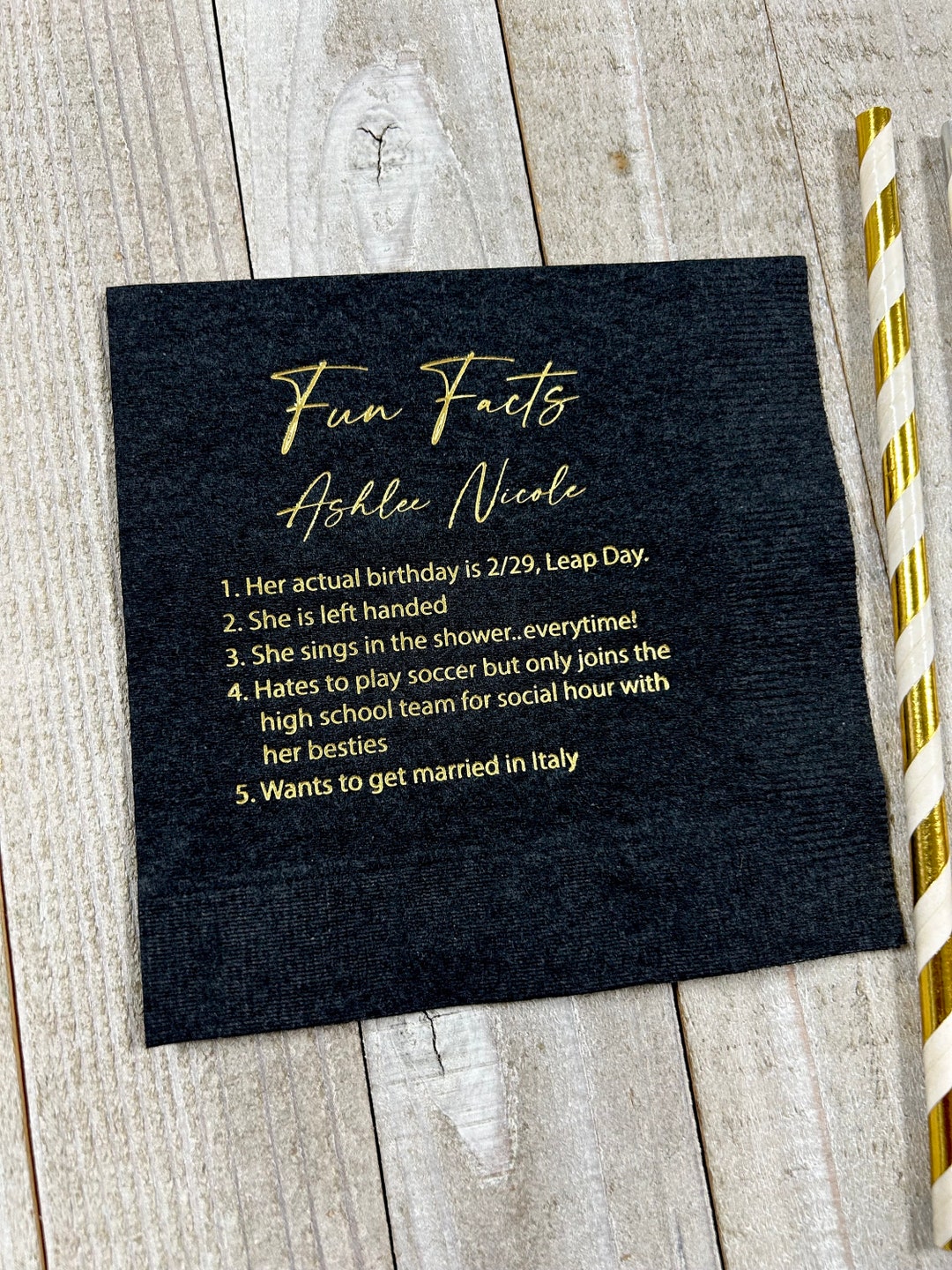 Trivia Personalized Napkins Birthday Wedding Trivia Napkins Fun Fact Napkins Beverage Luncheon