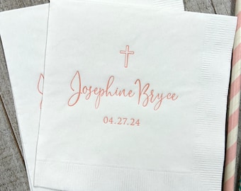 Personalized Baptism Monogram Cocktail Beverage Napkins Wedding Birthday Baby Communion Christening Religious Luncheon Dinner Guest Tow