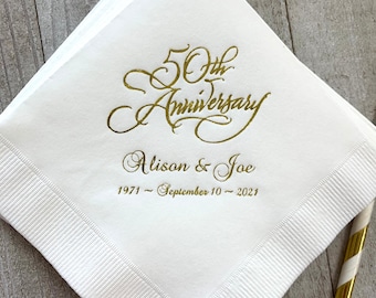 Personalized Napkins Beverage & Luncheon Size Available Wedding Napkins Shower Engagement Custom Monogram 50th Anniversary