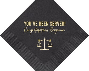 Personalized Napkins Law Lawyer School Graduation You've Been Served Printed Beverage Cocktail Luncheon Dinner Guest Towel Printed Paper