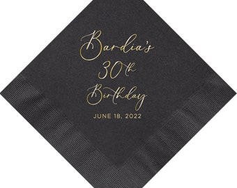 Personalized Custom Birthday Napkins 30th 40th 50th 60th 70th Printed Napkins Cocktail Beverage Luncheon Guest Towel Size Available!