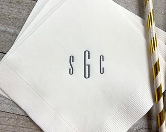 Personalized Napkins Initials Monogram Paper Custom Printed Wedding Birthday Hostess Gift Beverage Cocktail Luncheon Dinner Guest Towel