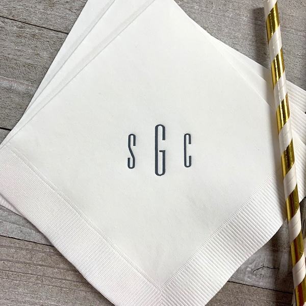 Personalized Napkins Initials Monogram Paper Custom Printed Wedding Birthday Hostess Gift Beverage Cocktail Luncheon Dinner Guest Towel