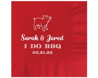 I DO BBQ Barbecue Pig Monogram Custom Personalized Napkins Wedding Candy Dessert Bar Chocolate Favor Party Paper Rustic Country Picnic