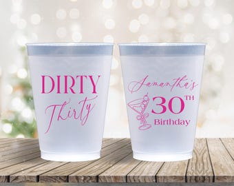 Personalized Frosted Cups Birthday Party Dirty Thirty 30th Birthday Martini Bow Ribbon Custom Cups Monogram Cups Custom Frosted Cup