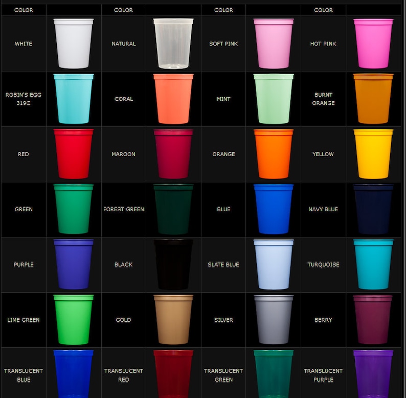 50-16 oz Personalized Custom Stadium Cups Anniversary Party Monogram Logo Artwork Plastic Cups Drinks Favors We can do anything!