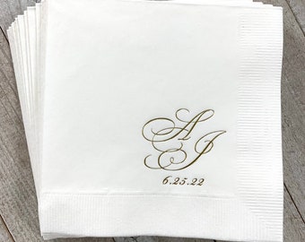 Personalized Napkins Personalized Napkins Wedding Anniversary Engagement Printed Custom Monogram Cocktail Beverage Luncheon Dinner Guest