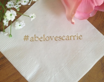 Personalized Napkins Personalized Napkins Wedding Napkins Hashtag Hash Tag Personalized Beverage Luncheon Dinner Guest Towels Avail!