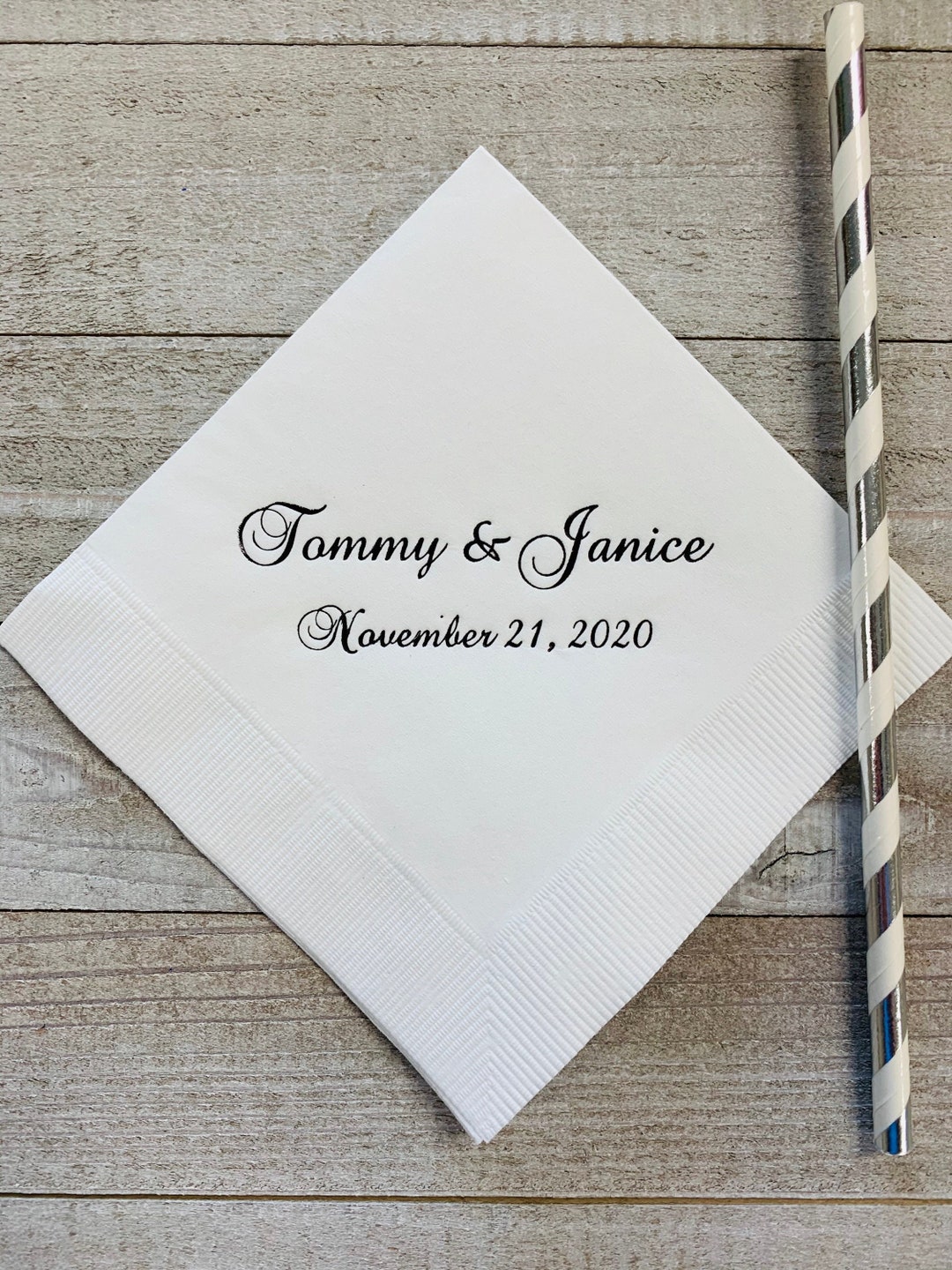 Personalized Wedding Napkins Cocktail Beverage Luncheon Dinner Guest