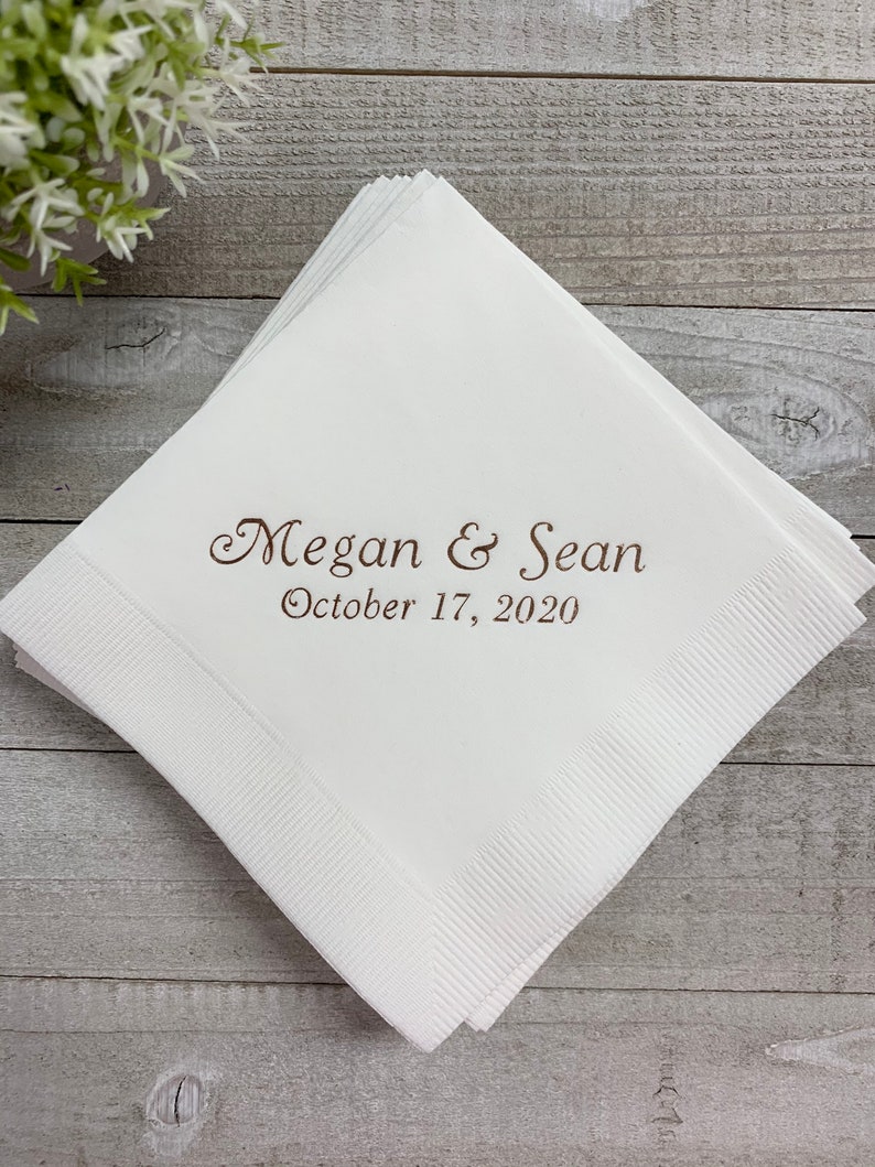 50 Personalized Napkins Personalized Napkins Wedding Personalized Cocktail Beverage Paper Anniversary Party Monogram Custom Luncheon Avail image 1