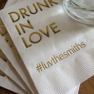 Personalized Napkins Personalized Napkins Bridal Shower Wedding Napkins Custom Monogram Drunk In Love Hash Tag Hashtag Drunk On Love image 1