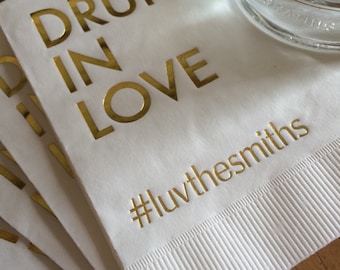 Personalized Napkins Personalized Napkins Bridal Shower Wedding Napkins Custom Monogram Drunk In Love Hash Tag Hashtag Drunk On Love