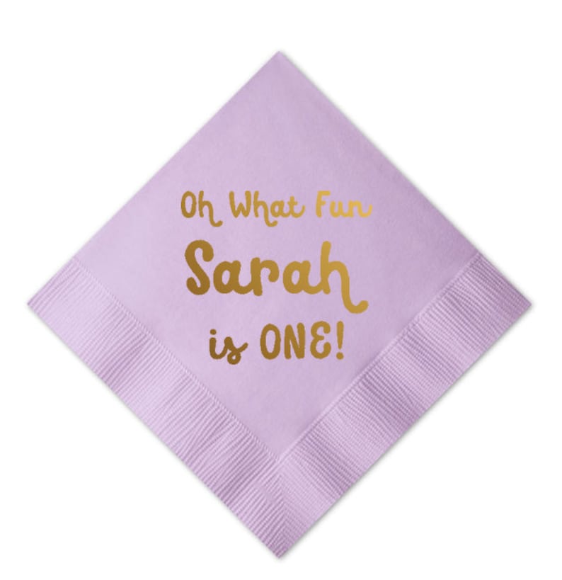100 Personalized 1st Birthday First Baby One is Fun Gold Metallic Monogram Cocktail Beverage Napkins Luncheon Dinner Guest Towels Available