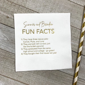 Trivia Personalized Napkins Birthday Wedding Trivia Napkins Fun Fact Napkins Beverage Luncheon Dinner and Guest Towels Available!