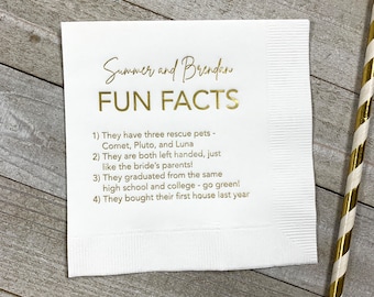 Trivia Personalized Napkins Birthday Wedding Trivia Napkins Fun Fact Napkins Beverage Luncheon Dinner and Guest Towels Available!