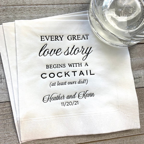 Personalized Napkins Personalized Napkins  Wedding Napkins Custom Every Great Love Affairs Affair Start with a Cocktail