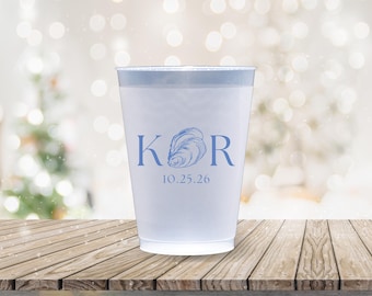 Personalized Frosted Cups Oyster Roast Oyster Theme Wedding Engagement Rehearsal Dinner Custom Frosted Cups Monogram Cups Custom