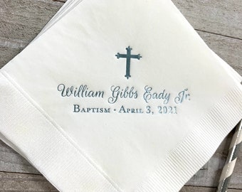 Personalized Baptism Monogram Napkins Baby Communion Christening Beverage Cross Religious Cocktail Luncheon Guest Towel Dinner Size!