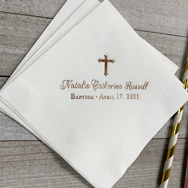 Personalized Baptism Monogram Cocktail Beverage Napkins Wedding Birthday Baby Communion Christening Religious Luncheon Dinner Guest Tow