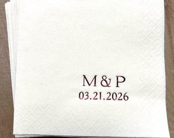 Personalized Napkins Wedding Personalized Cocktail Beverage Paper Anniversary Party Monogram Custom Luncheon Guest Towels Block Font
